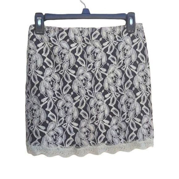 Forever 21 Womens S Skirt Brown Mini Cream Lace Overlay Scalloped Hem - Picture 1 of 6